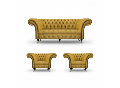Chesterfield Gele Zitgroep Designer Driezitsbank Elegante Fauteuils 3-delig