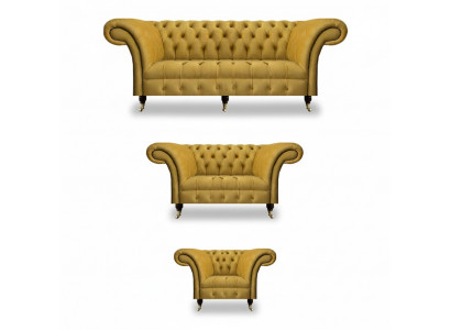 Edele Gele Chesterfield Meubelbekleding Textiel Banken 3-delige Set.