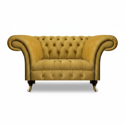 Chesterfield Designer Tweezitsbank Sofa Woonkamer Luxe Geel Bekleed Sofa