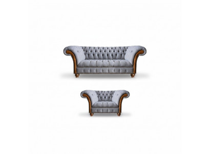 Luxueuze Chesterfield Lichtgrijze Bankstel Beklede Banken Elegante Fauteuil.