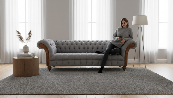 Lichtgrijze Chesterfield gestoffeerde bank woonkamer designer 4-zits bank