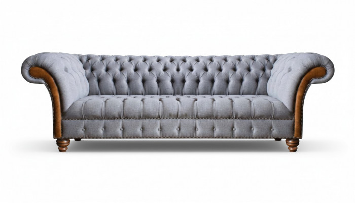 Lichtgrijze Chesterfield gestoffeerde bank woonkamer designer 4-zits bank