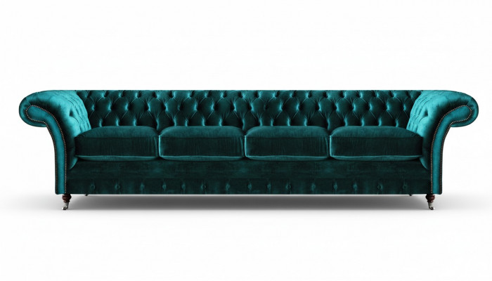 Elegante Chesterfield Groene Gestoffeerde Bank Moderne Vierzitter Textielsofa