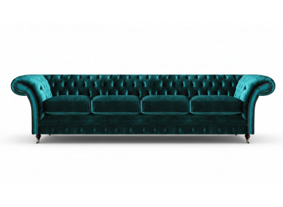 Elegante Chesterfield Groene Gestoffeerde Bank Moderne Vierzitter Textielsofa