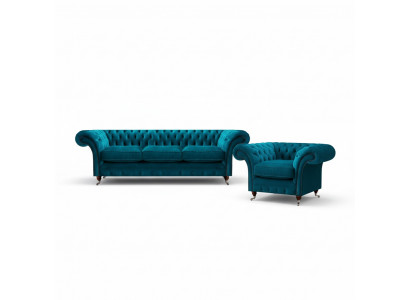 Lichtblauw Chesterfield gestoffeerde set designer 3-zitsbank fauteuil