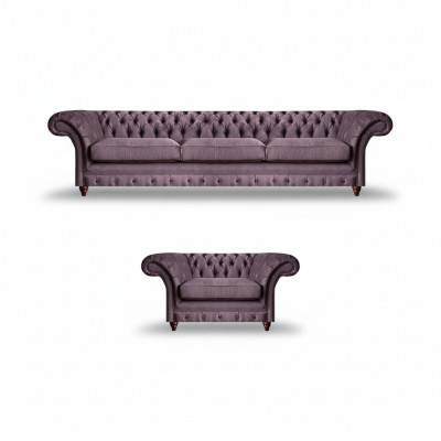 Lila Chesterfield Gestoffeerde Zitsuite Stijlvolle Driezits Textiele Fauteuil