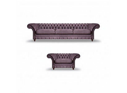 Lila Chesterfield Gestoffeerde Zitsuite Stijlvolle Driezits Textiele Fauteuil