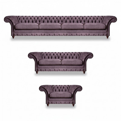 Chesterfield Lila Garnituur Compleet Bankstel Moderne Zitmeubels 3-delig