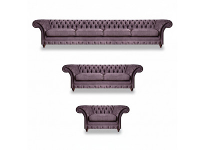 Chesterfield Lila Garnituur Compleet Bankstel Moderne Zitmeubels 3-delig