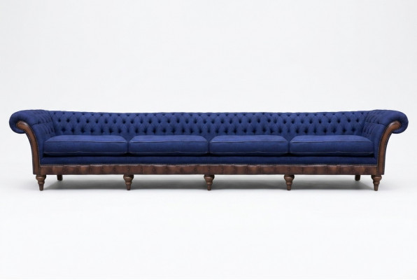 Blauwe Chesterfield Woonkamer Vierzitter Sofa Exclusieve Zitmeubelen