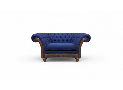 Luxueuze Chesterfield blauwe fauteuil gestoffeerd meubilair designer leunstoel