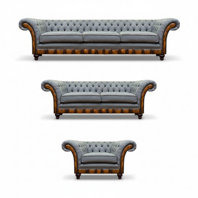 Chesterfield lichtgrijze gestoffeerde meubels woonkamer bankstel elegant set