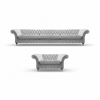 Witte Chesterfield Driezitsbank Luxe woonkamer fauteuil 2-delig.
