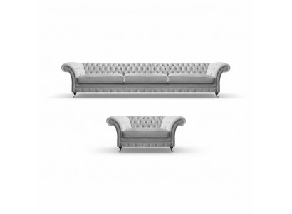 Witte Chesterfield Driezitsbank Luxe woonkamer fauteuil 2-delig.