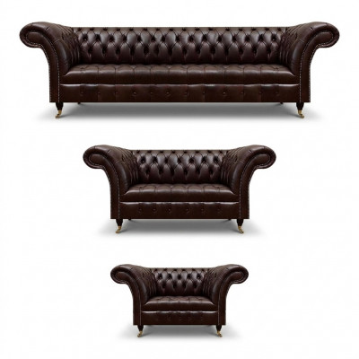 Bruine Chesterfield lederen sofa's designer drie- en viersitzer fauteuils