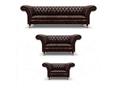 Bruine Chesterfield lederen sofa's designer drie- en viersitzer fauteuils