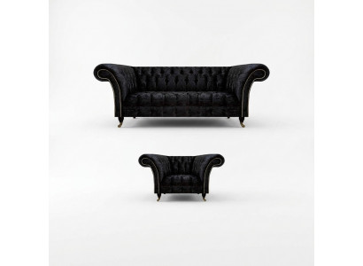 Chesterfield zwarte gestoffeerde meubelen designer woonkamer bank stoel 2-delig.