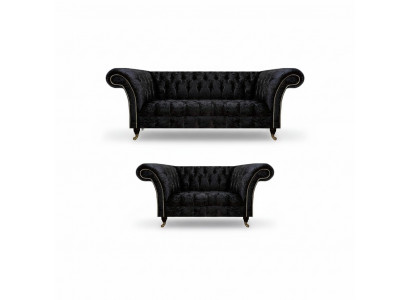 Luxueuze Chesterfield zwarte textiel zitmeubel woonkamer meubels