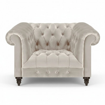 Witte Chesterfield gestoffeerde fauteuil Designer stoffen fauteuil Textiel zitmeubel