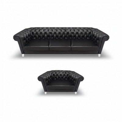 Moderne zwarte Chesterfield gestoffeerde meubelen exclusieve lederen sofa fauteuil