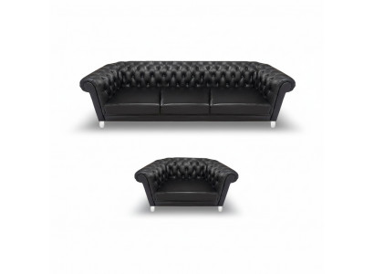 Moderne zwarte Chesterfield gestoffeerde meubelen exclusieve lederen sofa fauteuil