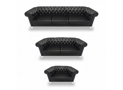 Zwart Chesterfield leren set designer banken woonkamer fauteuil