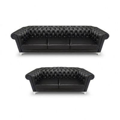 Zwarte Chesterfield Kunstleren Sofa's Moderne Woonkamer Set 2-delig