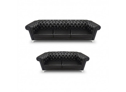 Zwarte Chesterfield Kunstleren Sofa's Moderne Woonkamer Set 2-delig