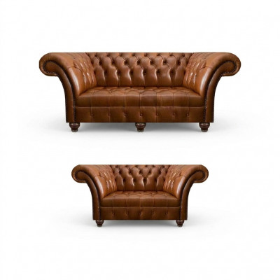 Luxueuze bruine lederen bankstel designer zitmeubel 3-zitsbank