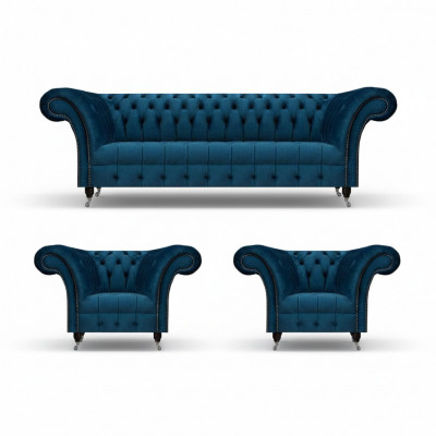 Chesterfield Blauwe Zithoek Moderne Complete Woonkamer Bankstel Set