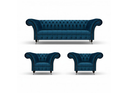 Chesterfield Blauwe Zithoek Moderne Complete Woonkamer Bankstel Set