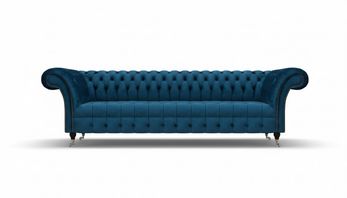 Luxe blauw Chesterfield bankstel gestoffeerde bank design textielbank.