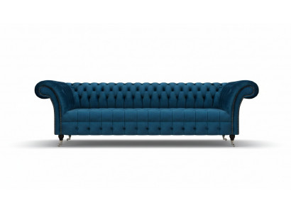 Luxe blauw Chesterfield bankstel gestoffeerde bank design textielbank.