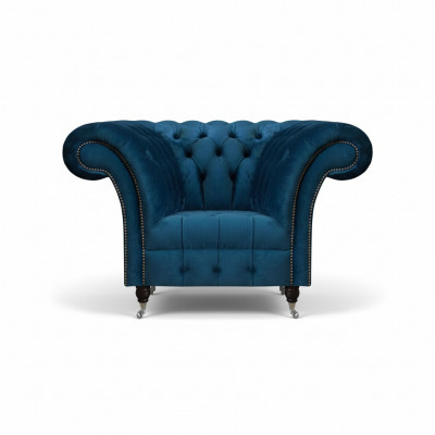 Moderne blauwe Chesterfield fauteuil designer zitmeubel woonkamer stoel