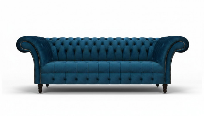 Luxueuze blauwe Chesterfield stoffen bank woonkamer gestoffeerde meubels 3-zits.