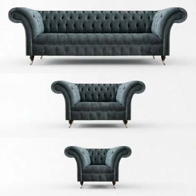 Chesterfield grijze bankstel design banken luxe eenzitter
