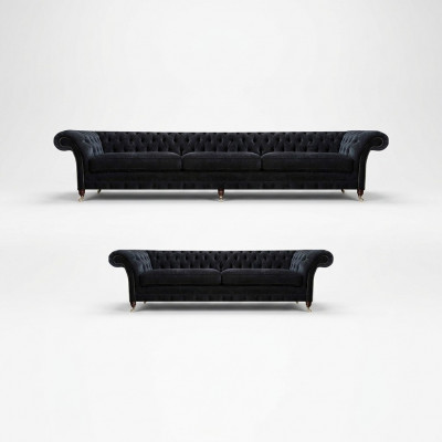 Zwarte Chesterfield gestoffeerde banken Designer woonkamers textiel sofa's