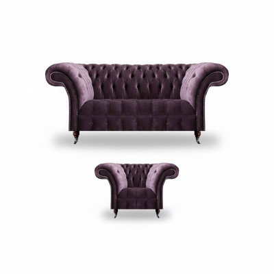 Lila Chesterfield gestoffeerde meubels designer woonkamer bankstel 2-delig