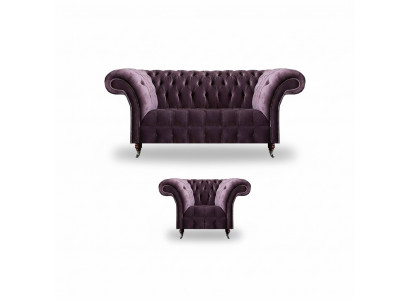 Lila Chesterfield gestoffeerde meubels designer woonkamer bankstel 2-delig