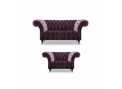 Complete paarse Chesterfield zitgroep textiel driezitsbank 2-zitsbank 2-delig