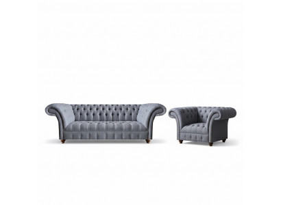 Chesterfield Designer Grijs Gestoffeerd Meubelset Moderne Textielbankstel 2-delig