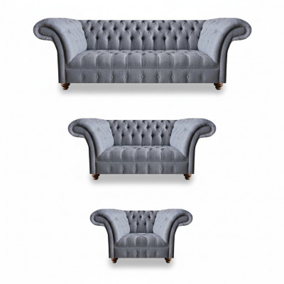Chesterfield Elegante Stoffzetelset Designer 3-zitsbank 2-zitsbank Fauteuil