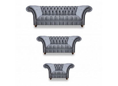 Chesterfield Elegante Stoffzetelset Designer 3-zitsbank 2-zitsbank Fauteuil