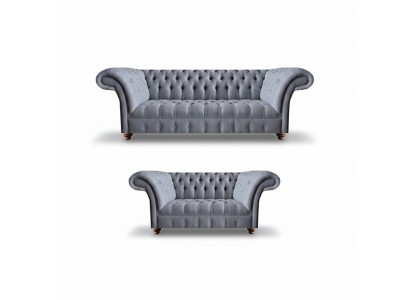 Lichtgrijze Chesterfield gestoffeerde banken Designer 3-zitsbank 2-zitsbank 2-delig