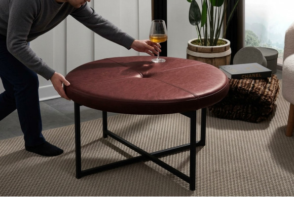 Salontafel met nieuw hoogwaardig leren tafelblad nieuw woonkamermeubilair Kastanjebruin