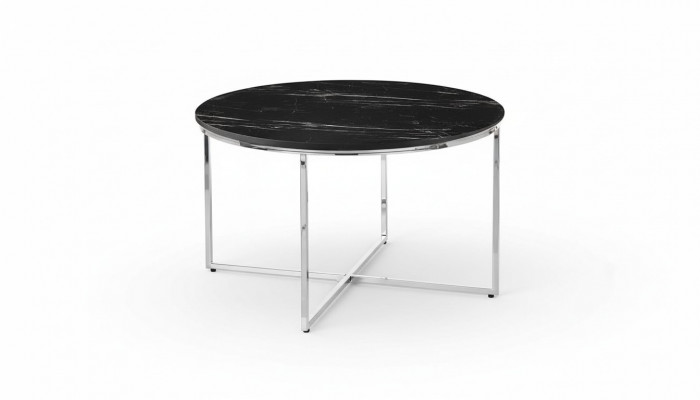 Ronde salontafel woonkamer zwart MDF + metaal X-poten nieuw luxe.
