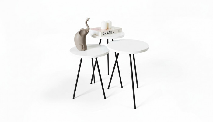 Woonkamer salontafel bijzettafel set 3x Modern Wit MDF Metalen poten