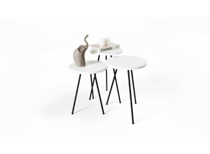 Woonkamer salontafel bijzettafel set 3x Modern Wit MDF Metalen poten