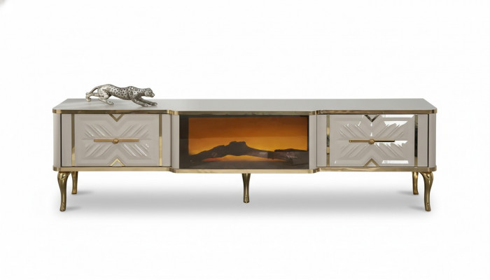 Woonkamer dressoir wit + goud Kamin Luxe RTV Lowboard Exclusief