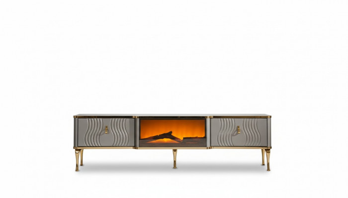 Wit TV-audio-meubel met gouden MDF-spaanplaat + metalen woonkamer TV-meubels